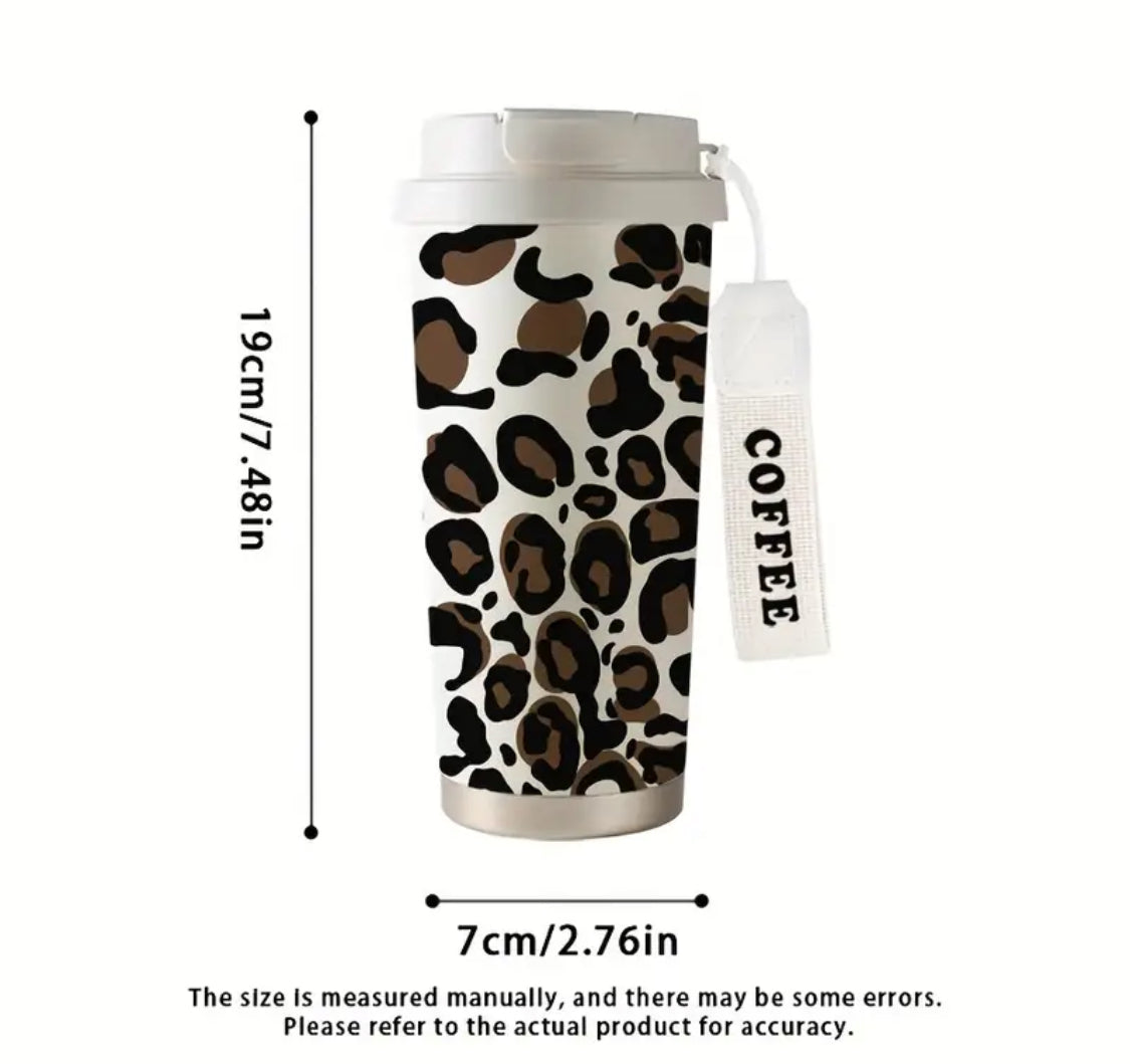Stainless steel leopard print coffee tumbler