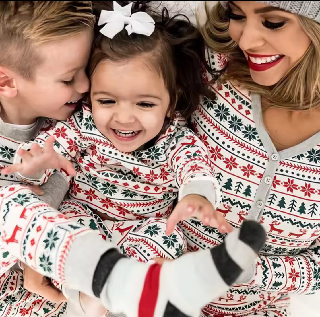 Matching Family Christmas Pyjamas – Red &amp; Green Elm Print