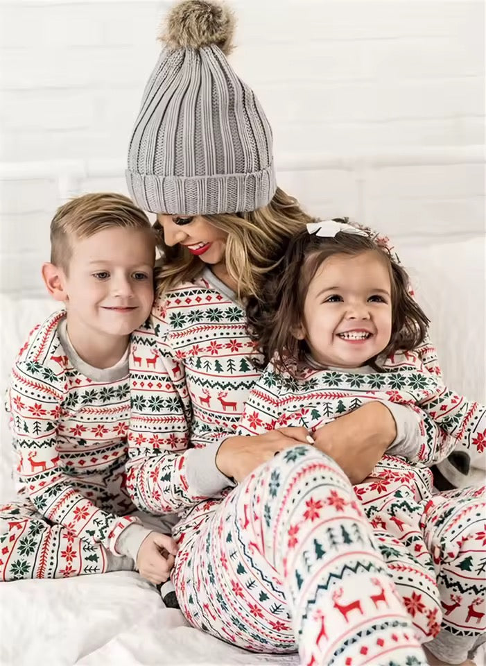 Matching Family Christmas Pyjamas – Red &amp; Green Elm Print