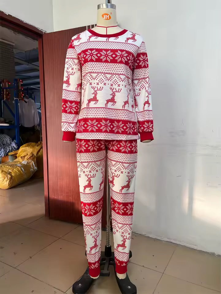Matching Family Christmas Pyjamas – Red & White Elk Print