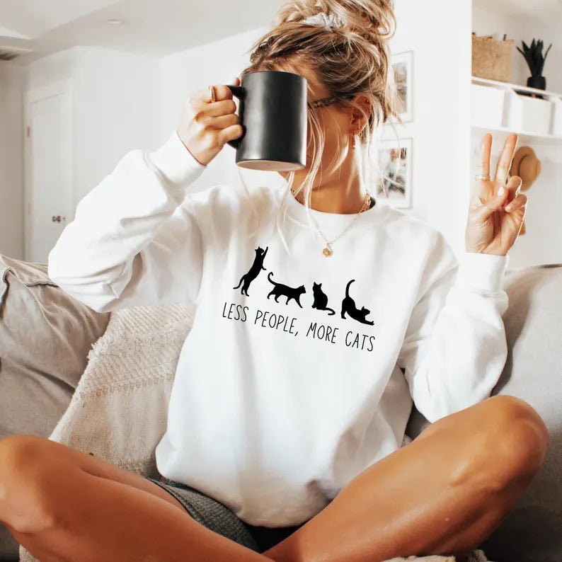 less people more cats sweatshirt
