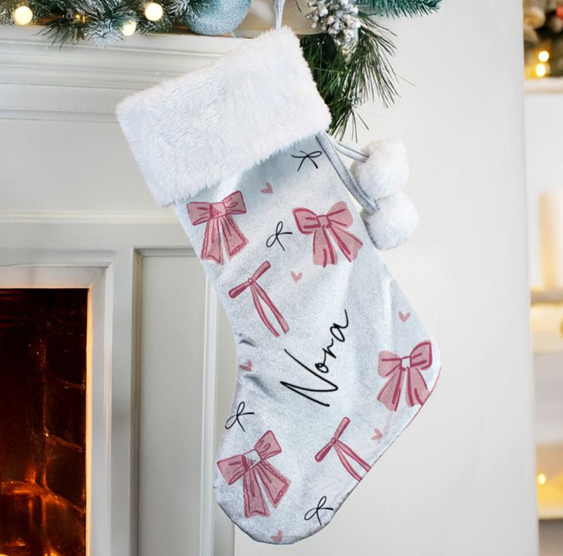 Personalised Pink Bow Christmas Stocking