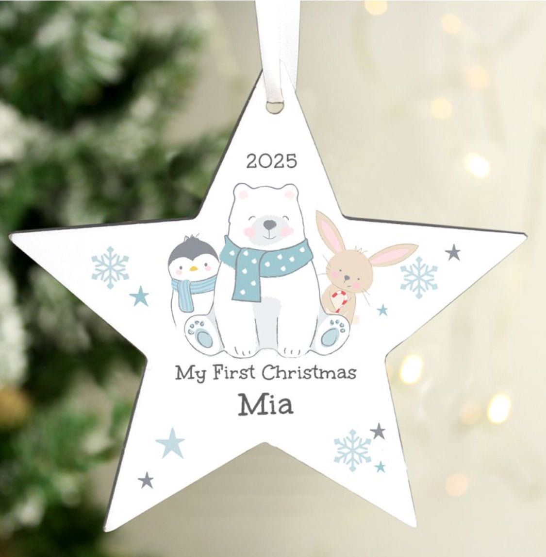 Personalised Polar Bear Christmas Star Ornament
