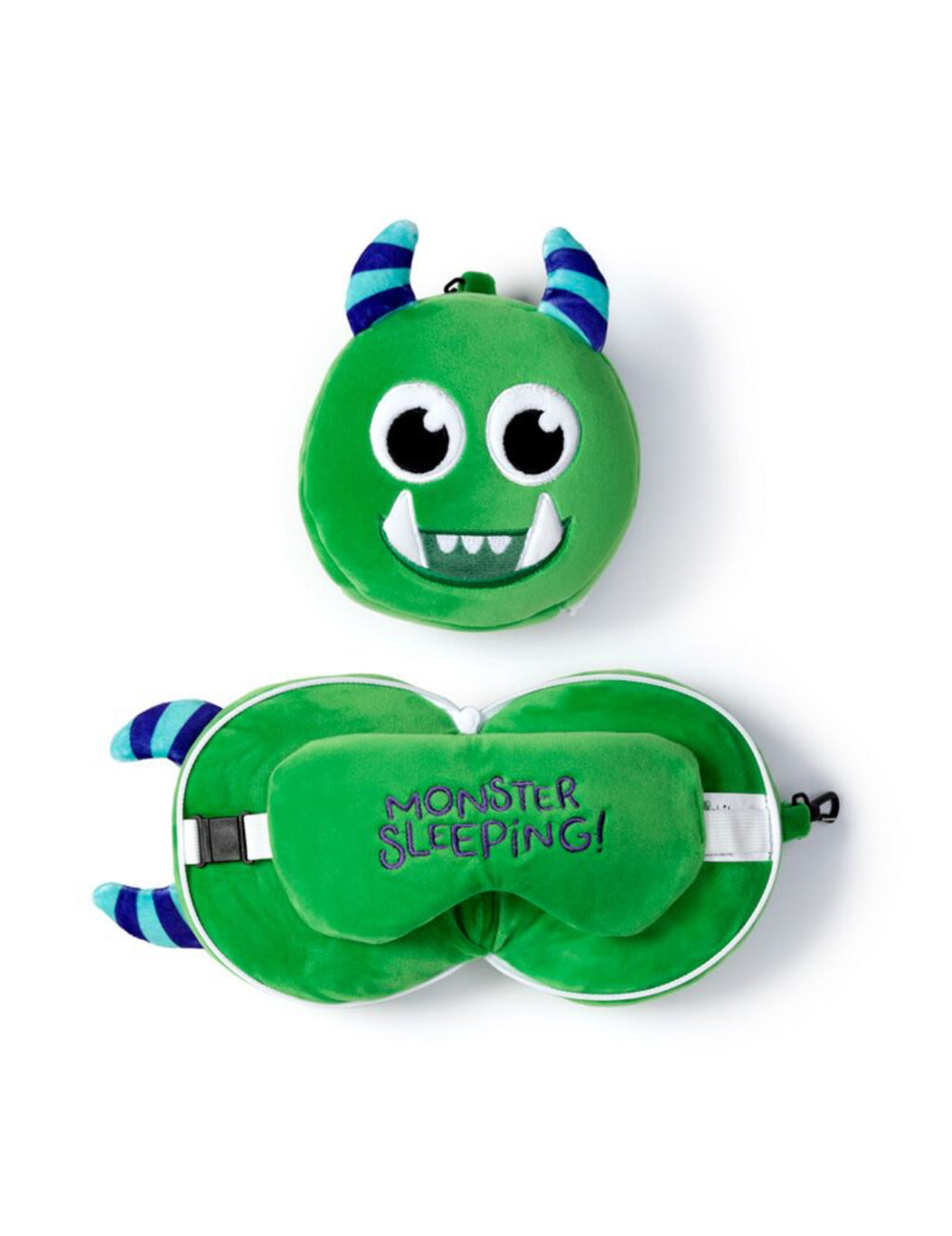 Relaxeazzz Travel Pillow & Eye Mask - Green monster