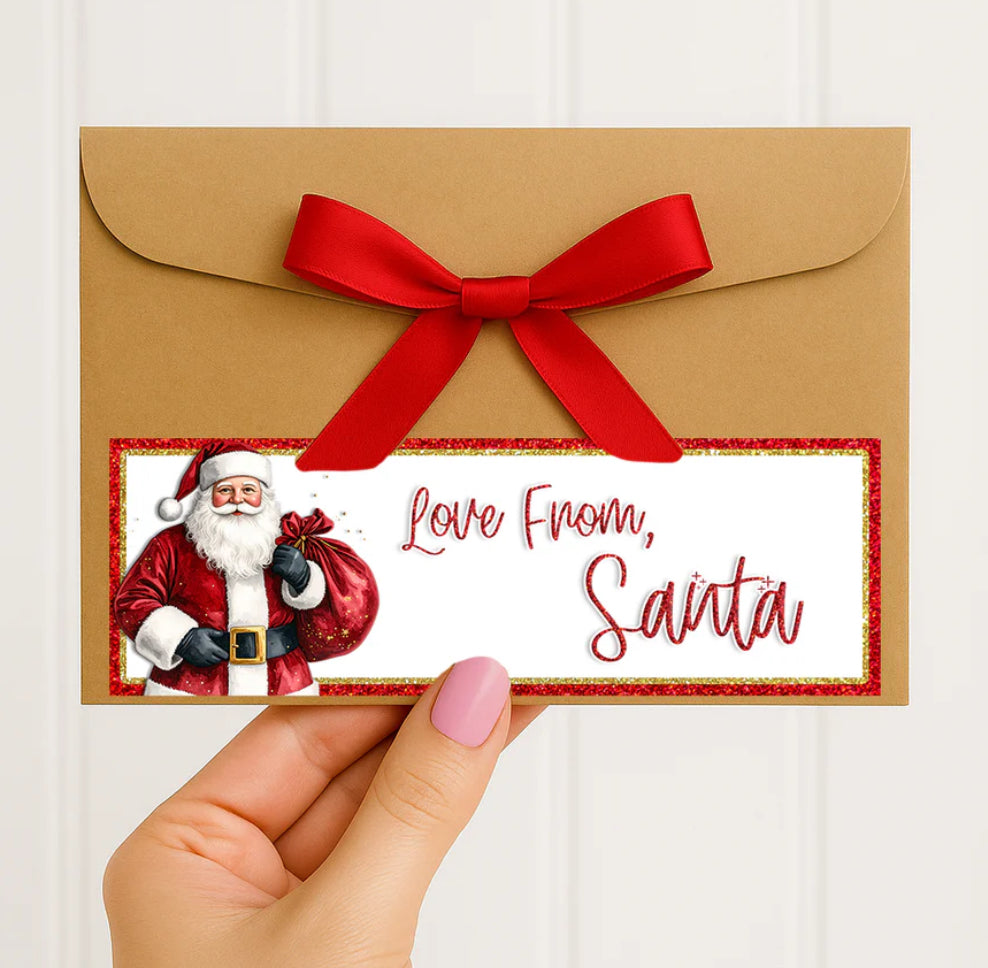 Ribbon envelope and Santa sticker