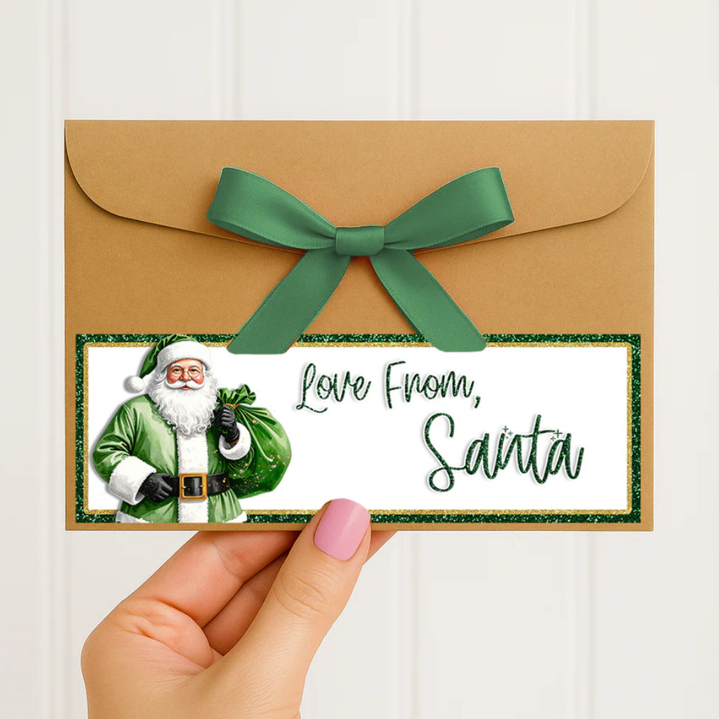 Ribbon envelope and Santa sticker