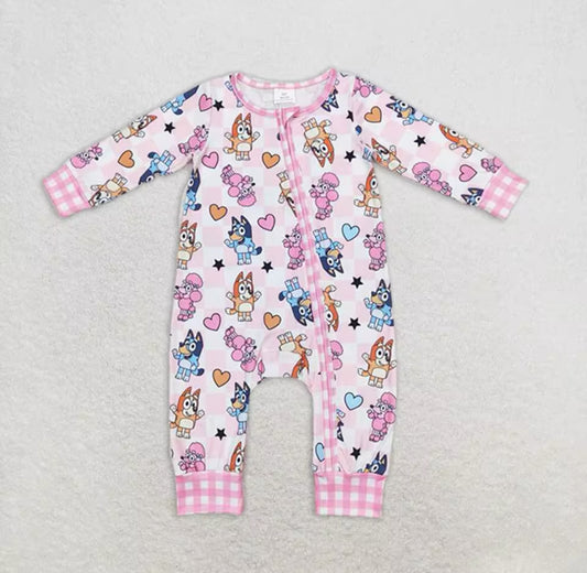 Blue/orange dog pink romper