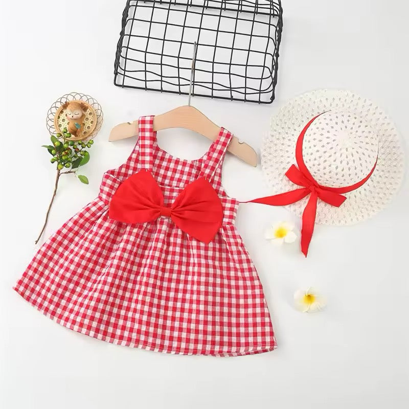 Plaid sweet bow dress and hat