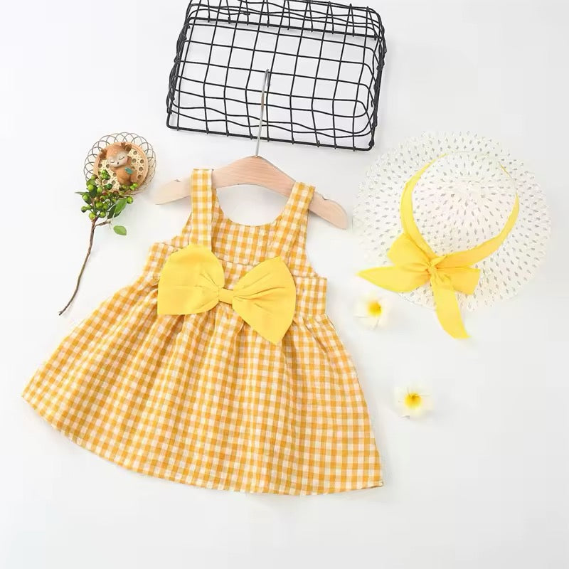 Plaid sweet bow dress and hat