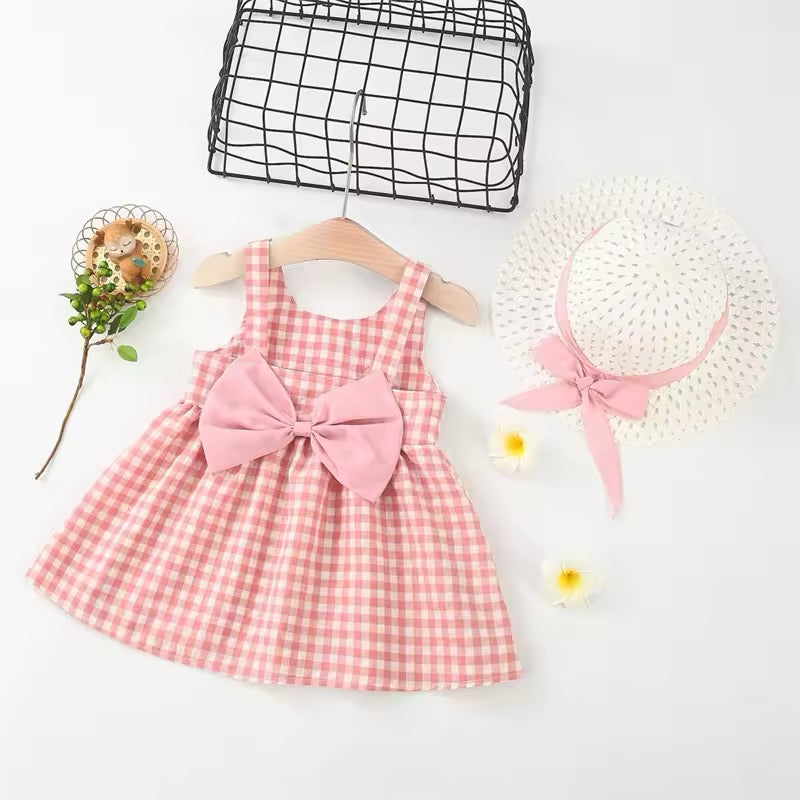 Plaid sweet bow dress and hat