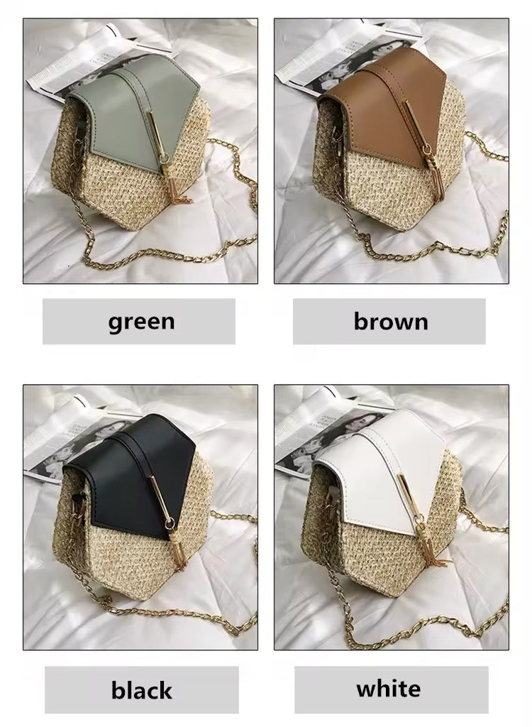 Hexagon straw handbag