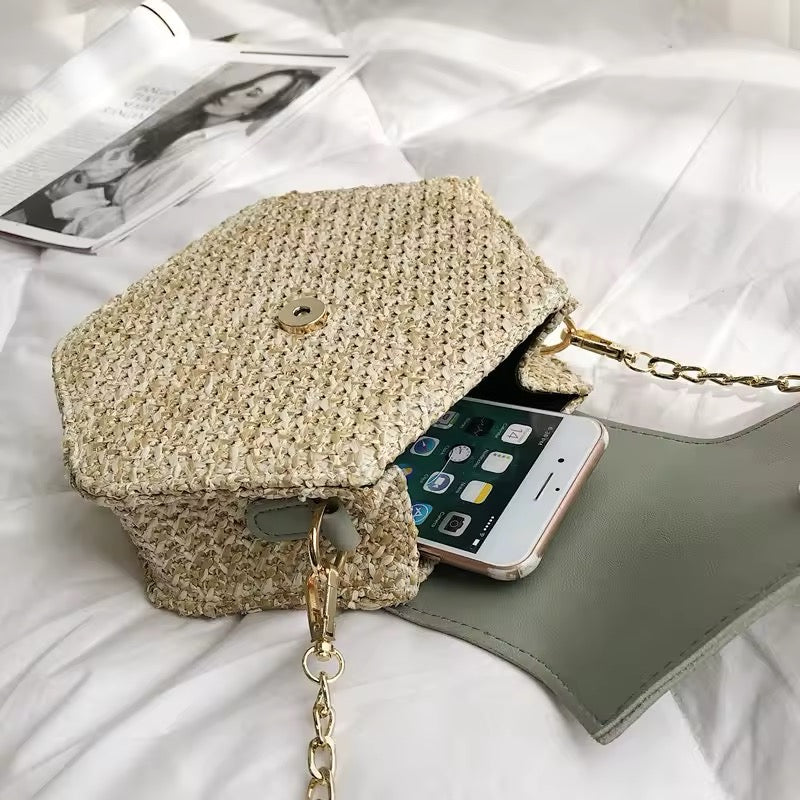 Hexagon straw handbag