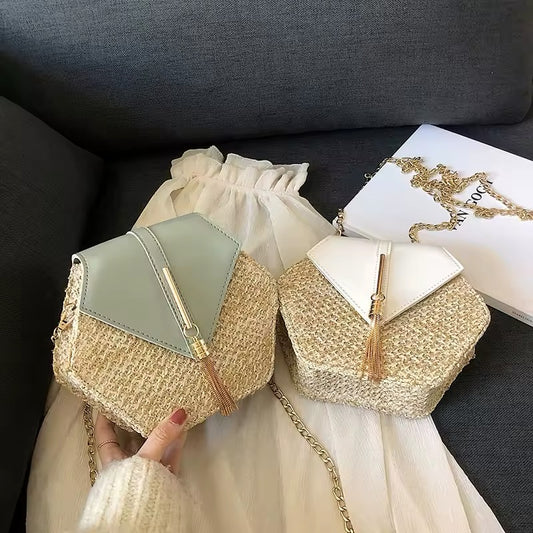 Hexagon straw handbag