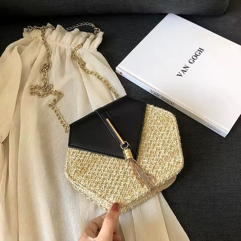 Hexagon straw handbag