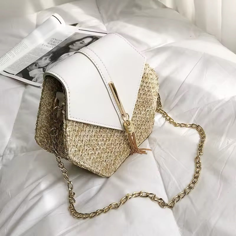 Hexagon straw handbag