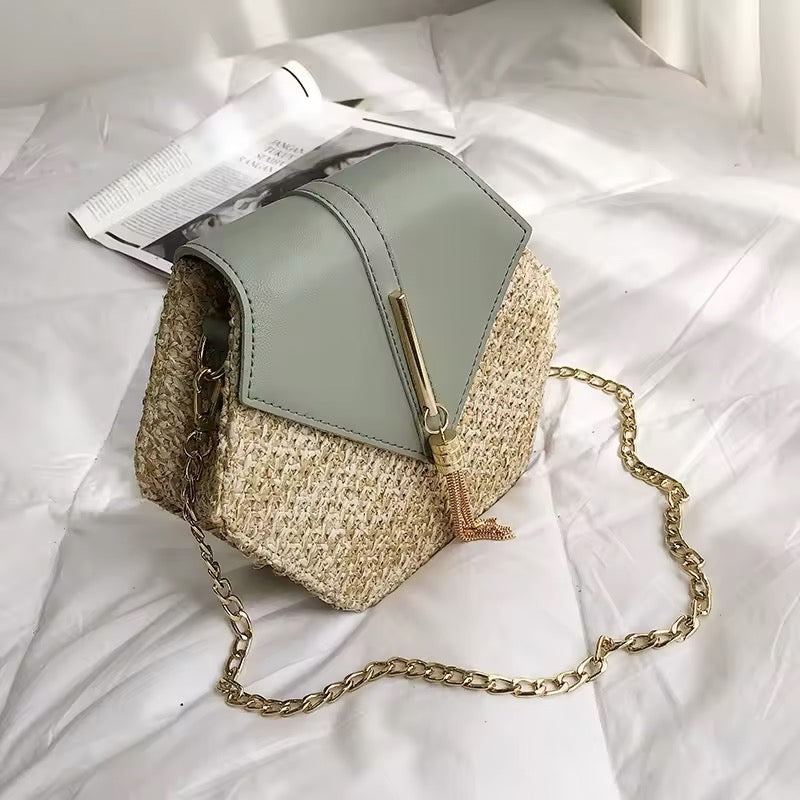 Hexagon straw handbag