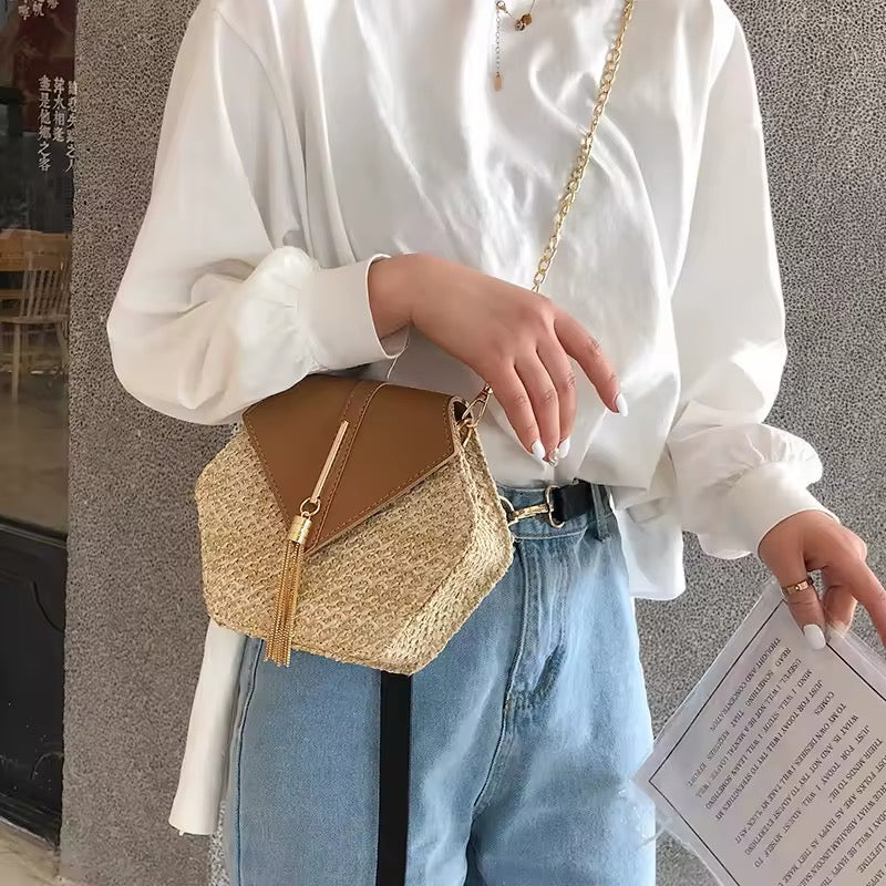 Hexagon straw handbag