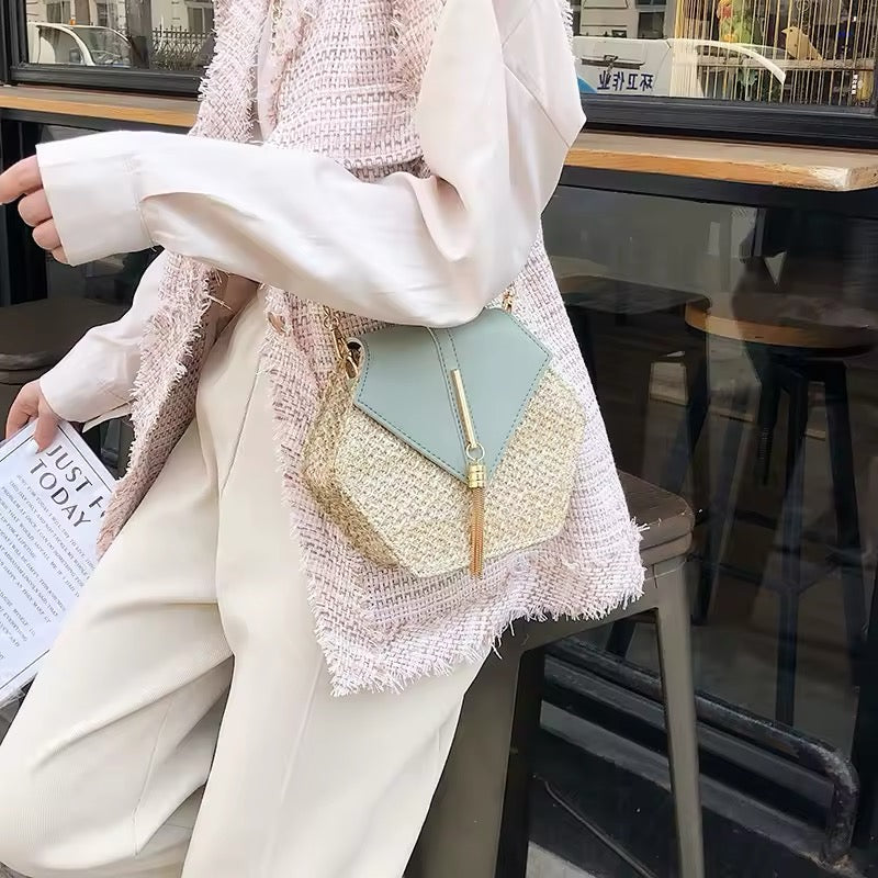 Hexagon straw handbag