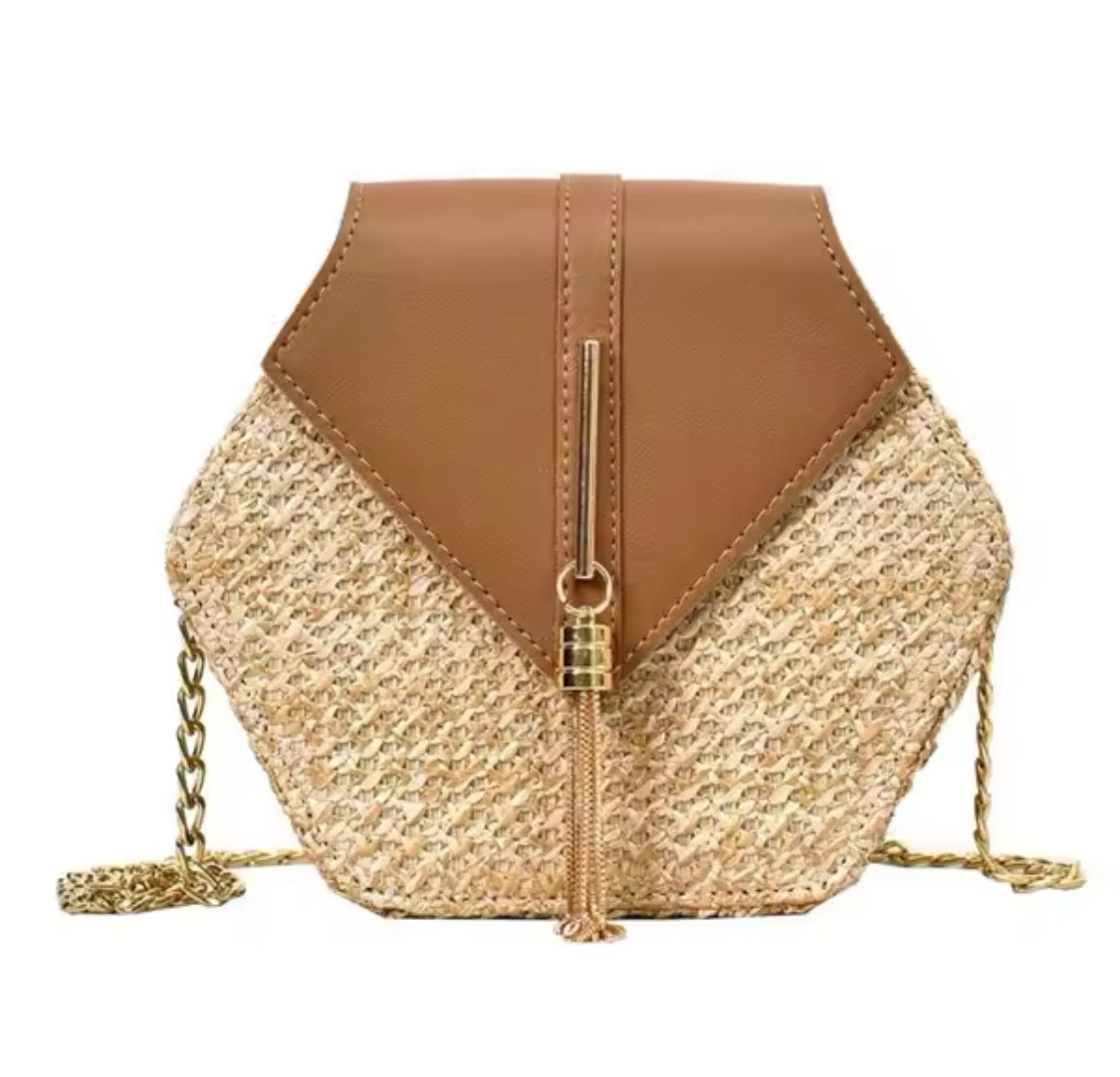 Hexagon straw handbag