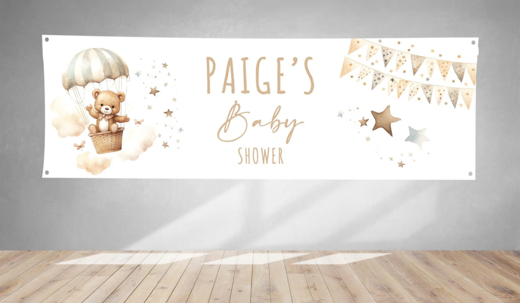 Bear In Hot Air Balloon Baby Shower PVC Banner 1ft x 3ft