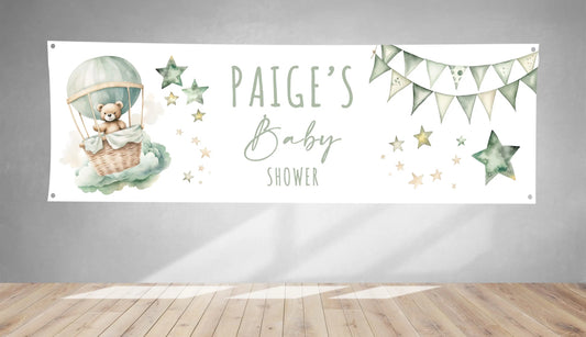 Bear In Hot Air Balloon Baby Shower PVC Banner 1ft x 3ft