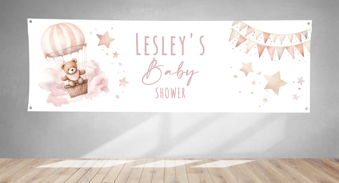 Bear In Hot Air Balloon Baby Shower PVC Banner 1ft x 3ft