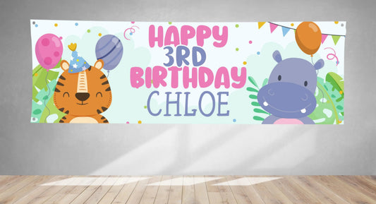 Personalised Animals V1 Birthday PVC Banner 1ft x 3ft