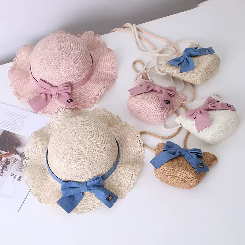 Personalised straw hat bow and bag