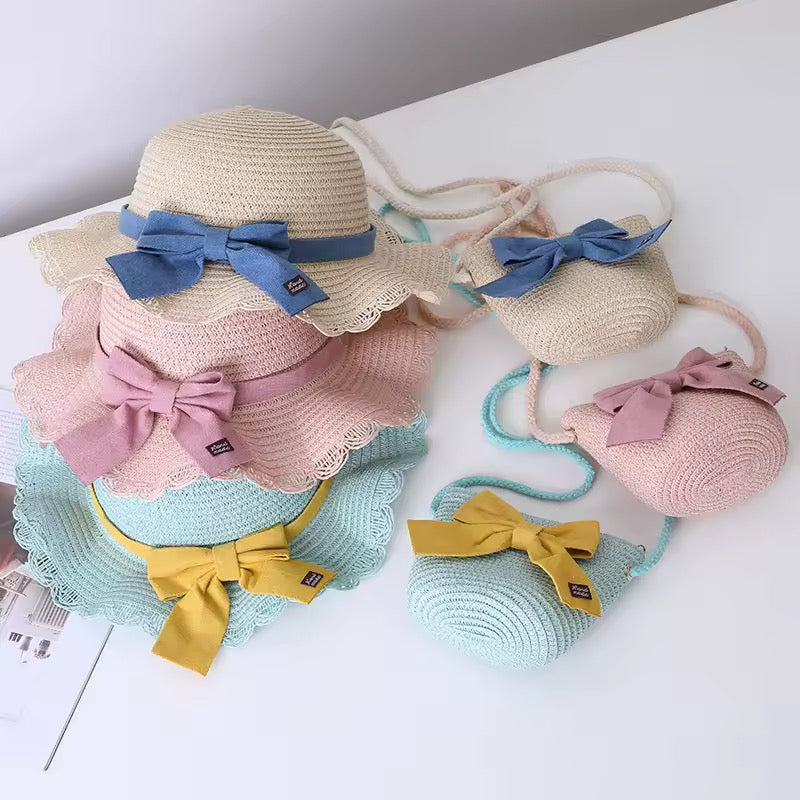 Personalised straw hat bow and bag