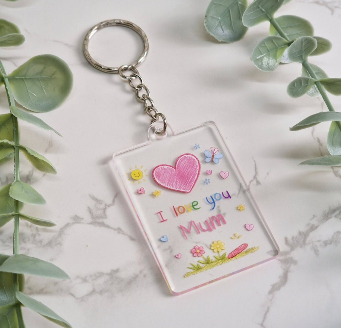 Personalised Kids Flowers Doodle Keyring UV Printed Acrylic - Fully Finished Product