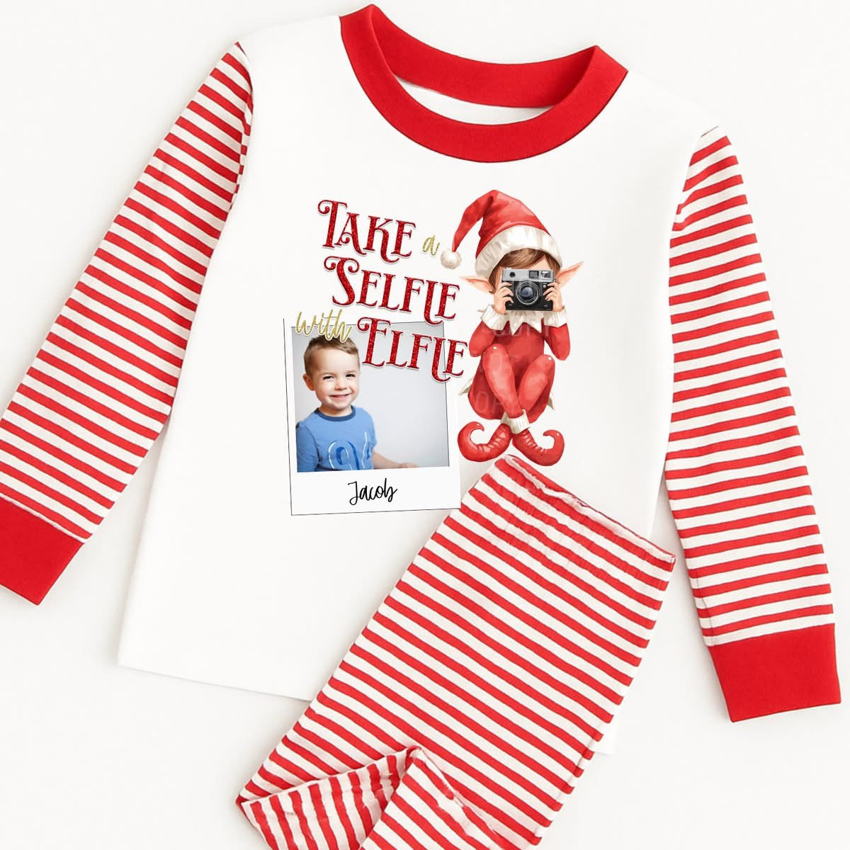 Family selfie with elfie pyjamas