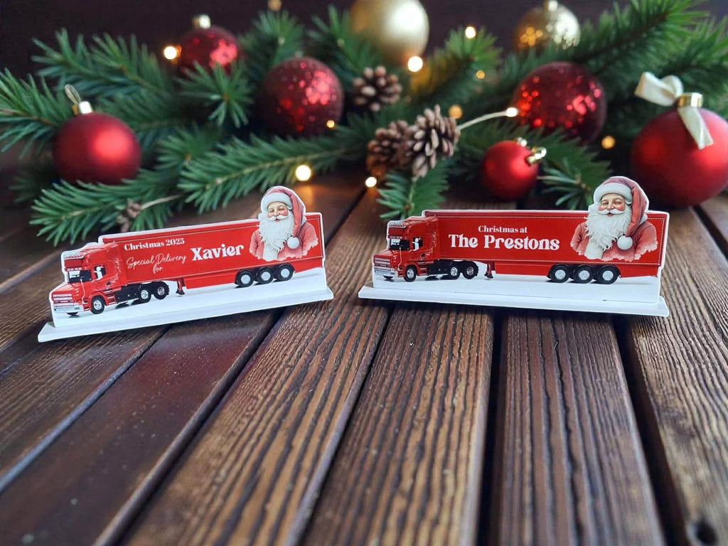 Acrylic personalised Santa cola truck plaque and stand