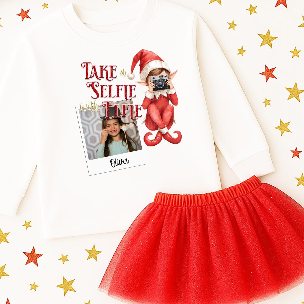 Kids Selfie with elfie photo sweatshirt