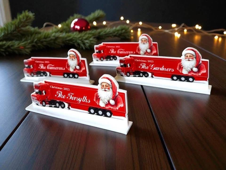 Acrylic personalised Santa cola truck plaque and stand