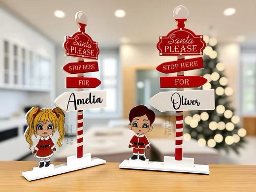 Acrylic personalised Santa stop here sign