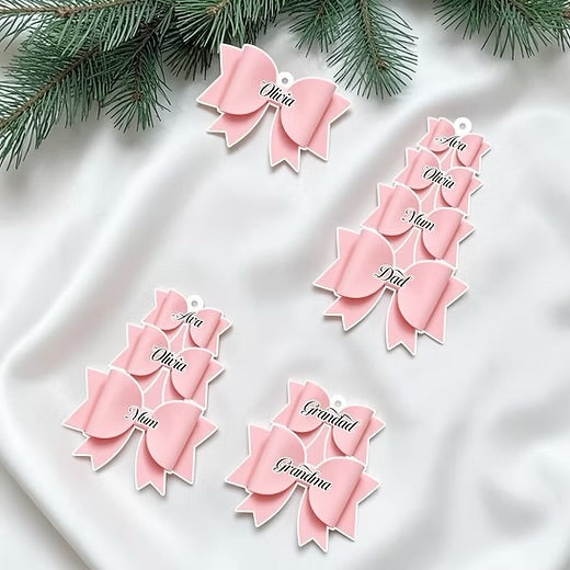 Christmas pink bow bauble-upto 4 names only
