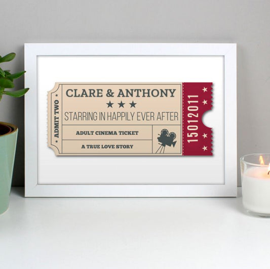 Personalised Cinema Ticket A4 White Framed Print