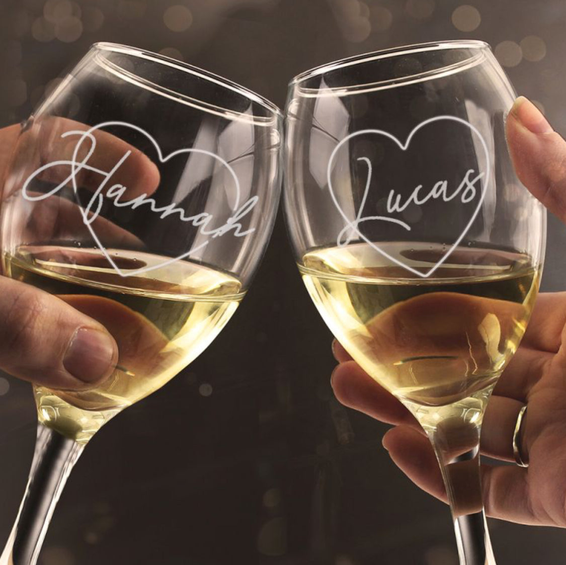 Personalised Heart Name Wine Glass Set