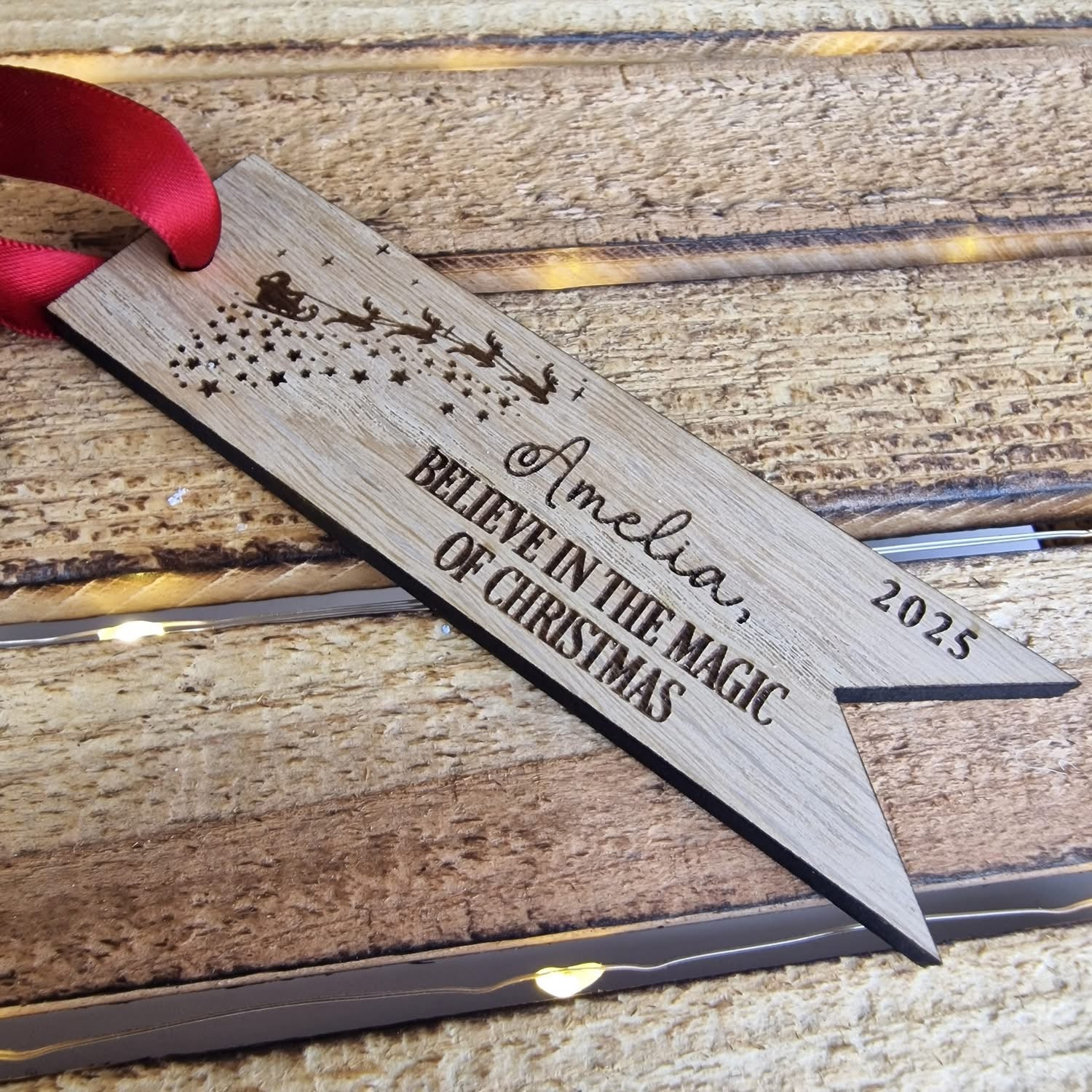 Personalised Believe In The Magic of Christmas Oak Tag - Engraved Product