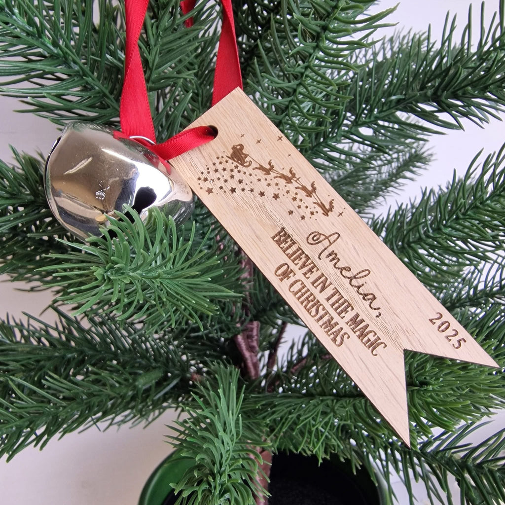 Personalised Believe In The Magic of Christmas Oak Tag - Engraved Product
