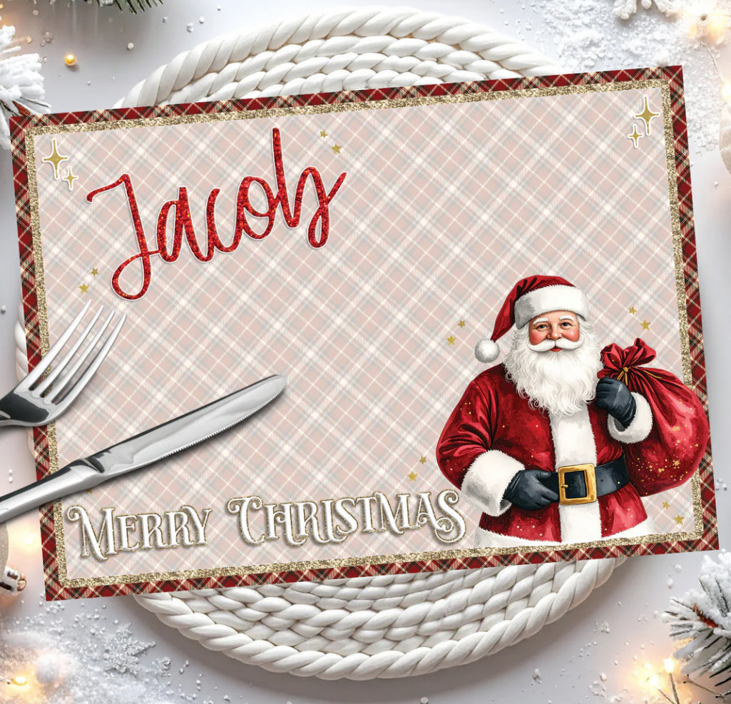 Santa tartan placemat faux leatherette