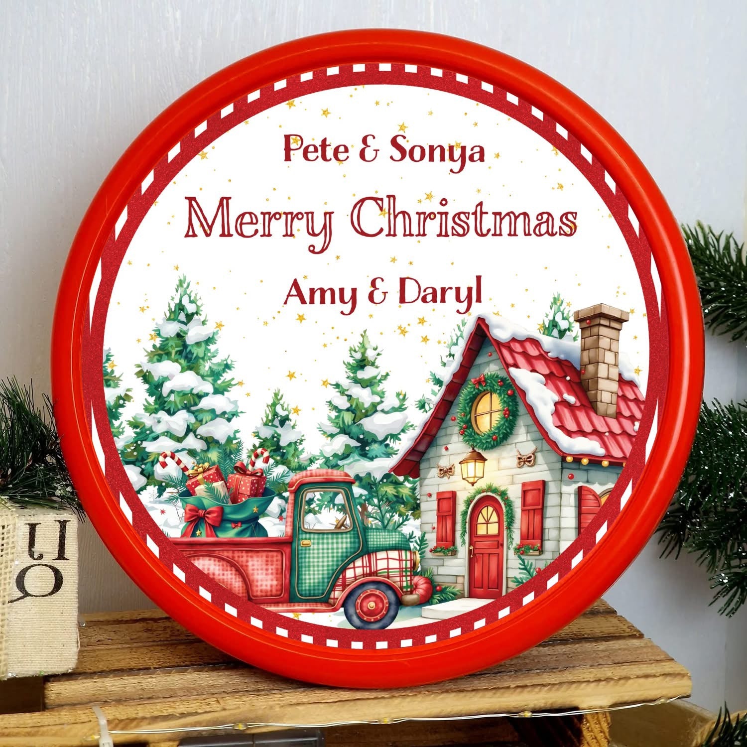 Personalised truck scene Chocolate tub topper