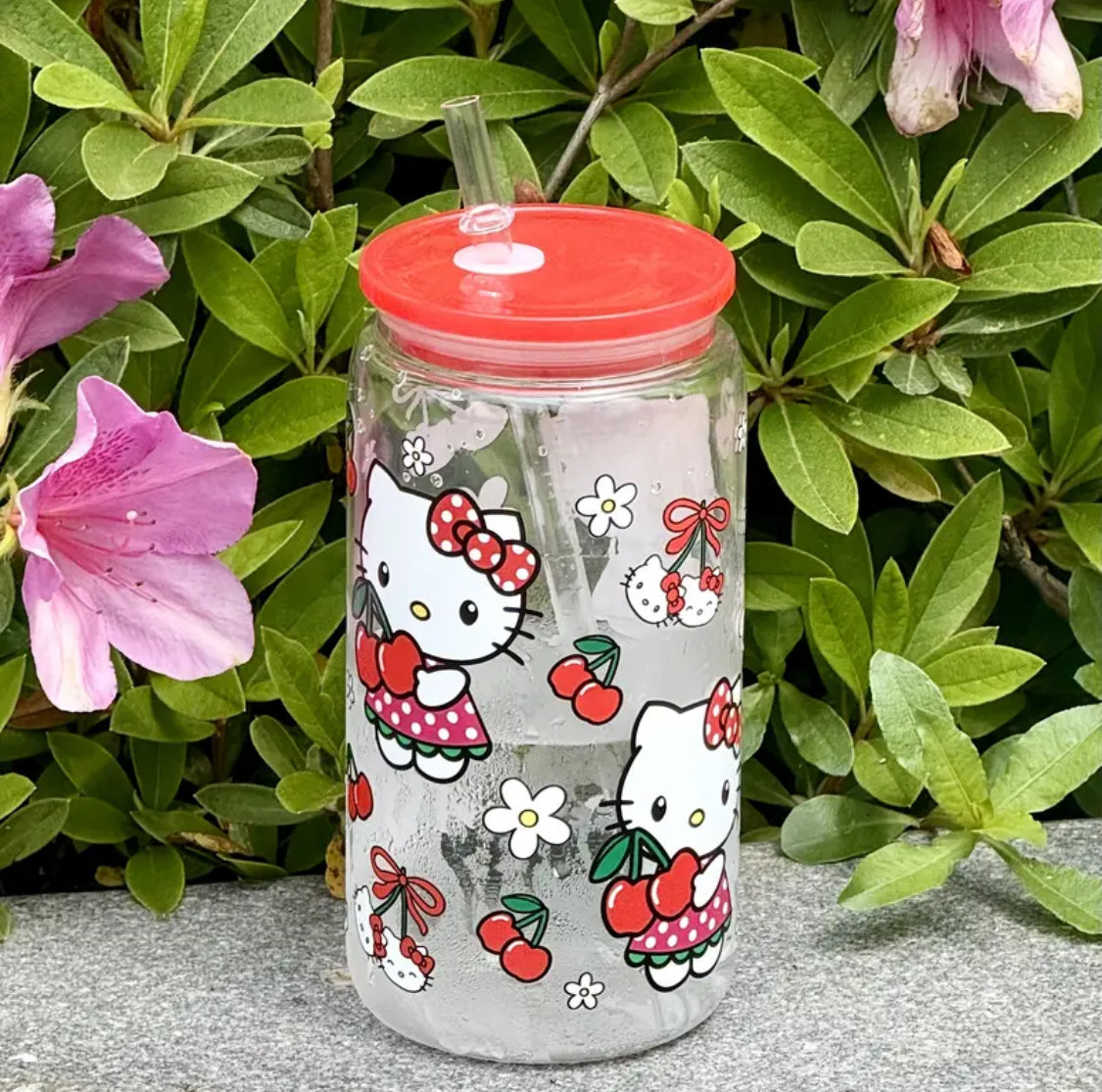 16oz red kitty plastic Libby can