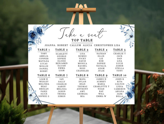 Landscape table plan blue flowers upto 10 tables