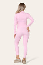 Ribbed High Neck Zipper Collar Jumpsuit Front Unitard Set