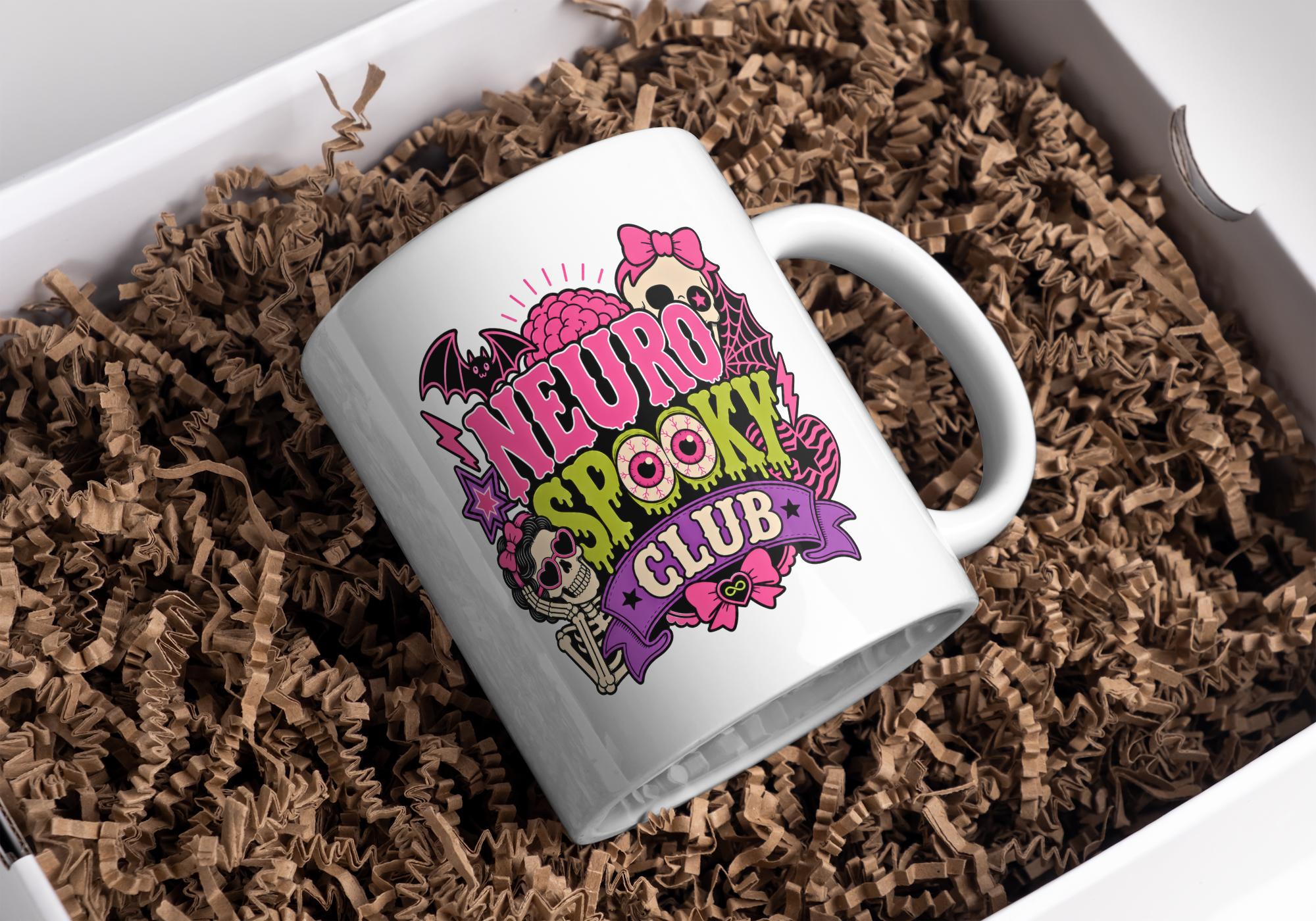 Neuro spooky club hand printed ceramic 11oz mug