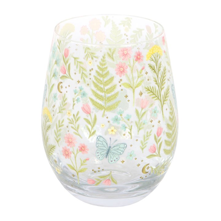 Luna Bloom Floral Print Stemless Glass