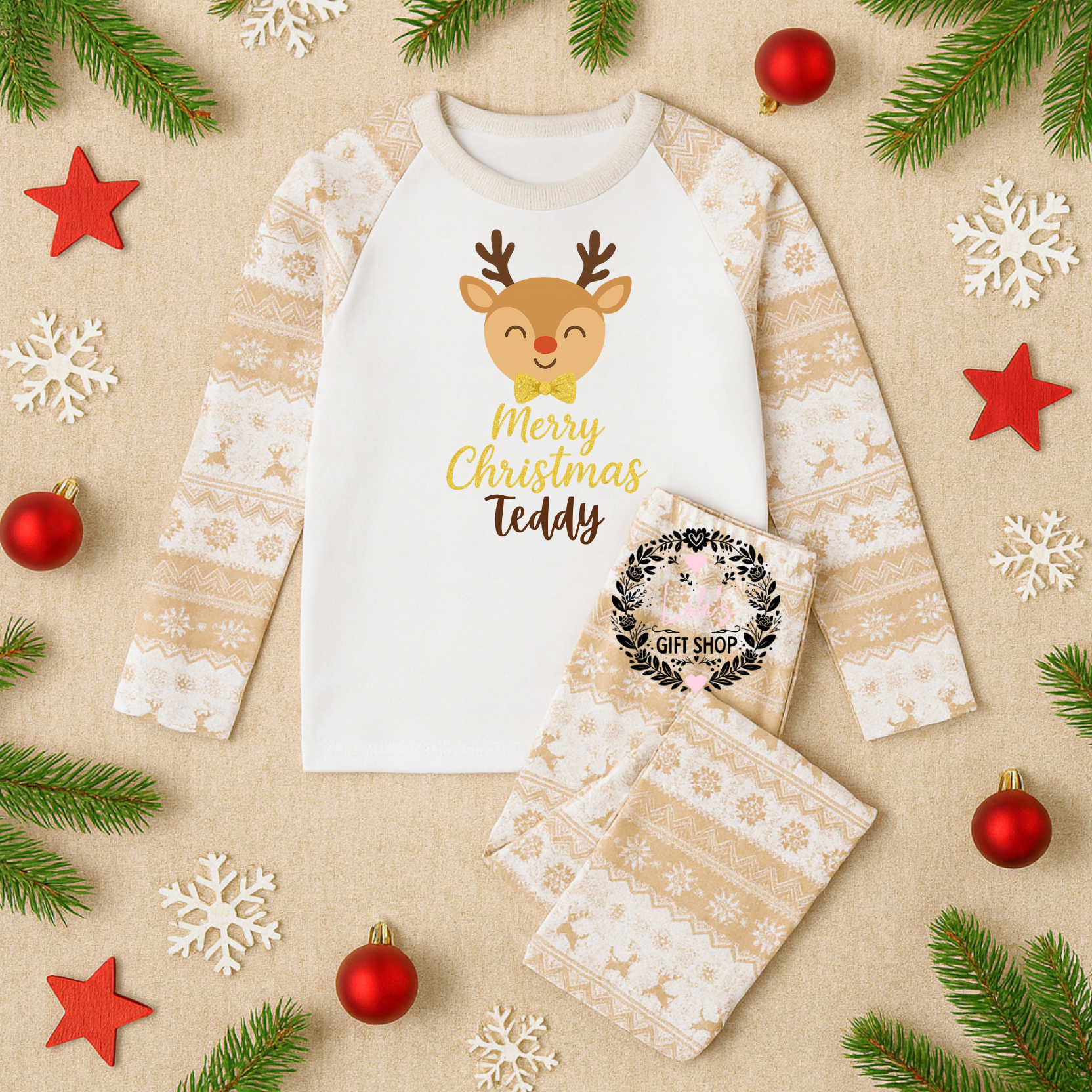 Glitter effect reindeer pyjamas