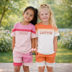Varsity personalised colour block shorts and Tshirt sets