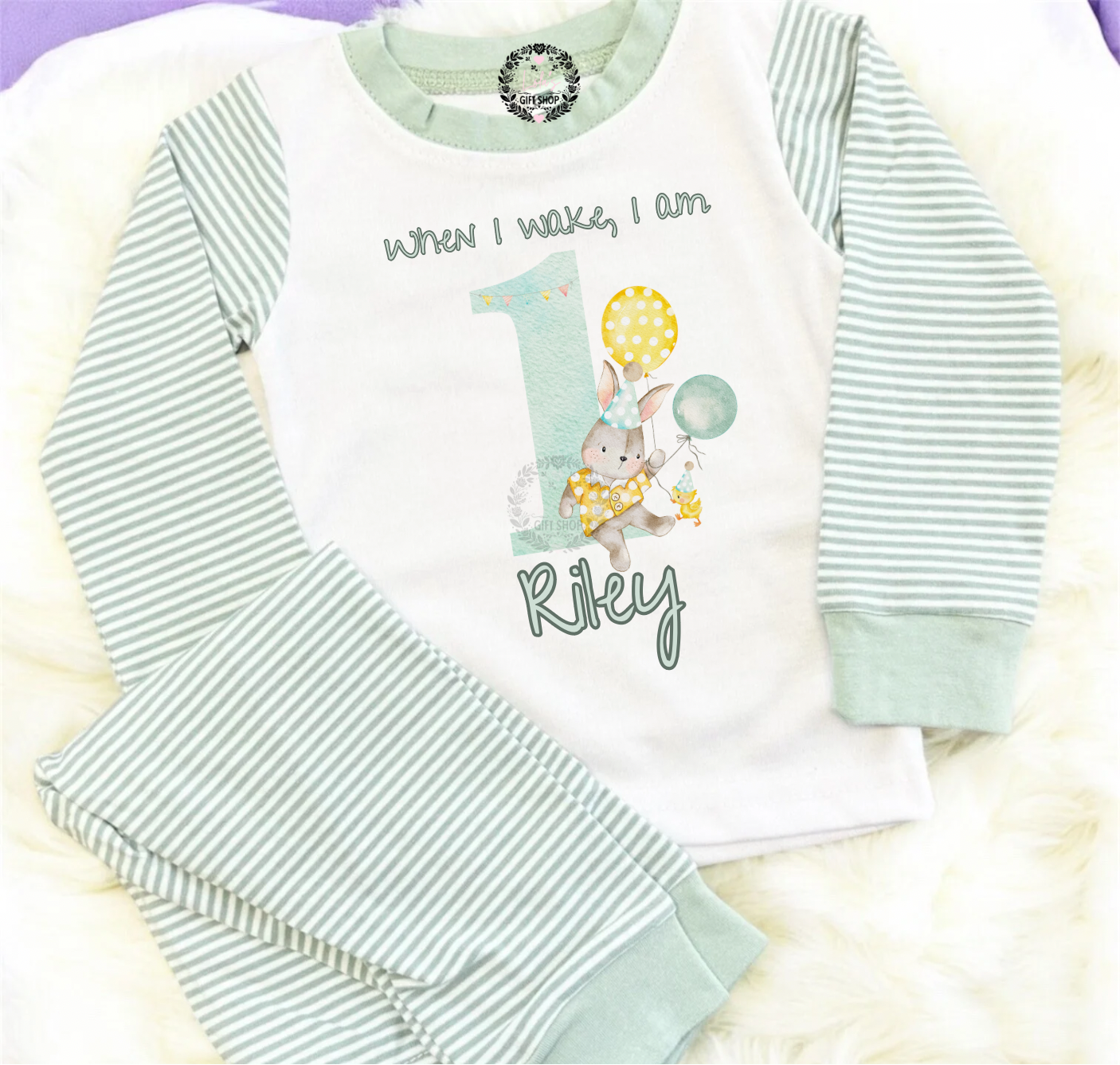 Rabbit and chick birthday personalised pyjamas